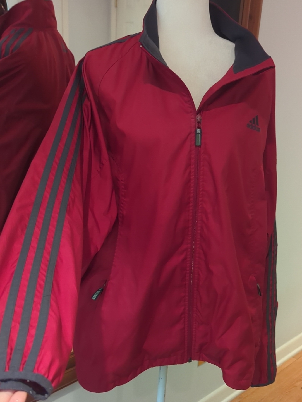 Vintage 90s Adidas Men's Red Lightweight Track Jacket W Gray Reflective Stripe
